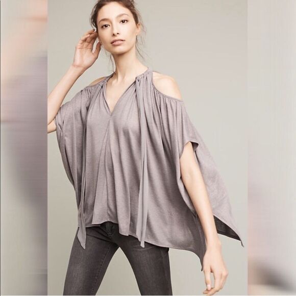 Anthropologie Tops - Anthropologie cold shoulder shimmer blouse